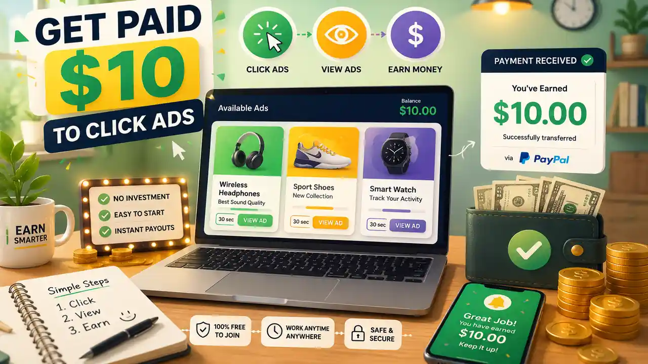 Get Paid $10 to Click Ads App-How to Make Money $10 by Clicking Ads